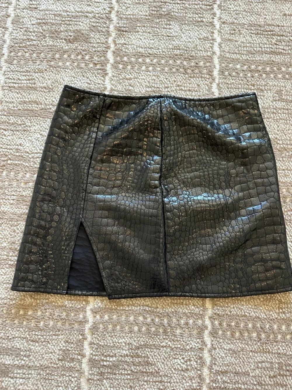Motel Rocks Black Faux-Croc Mini Skirt with Side Slit - Picture 1 of 2